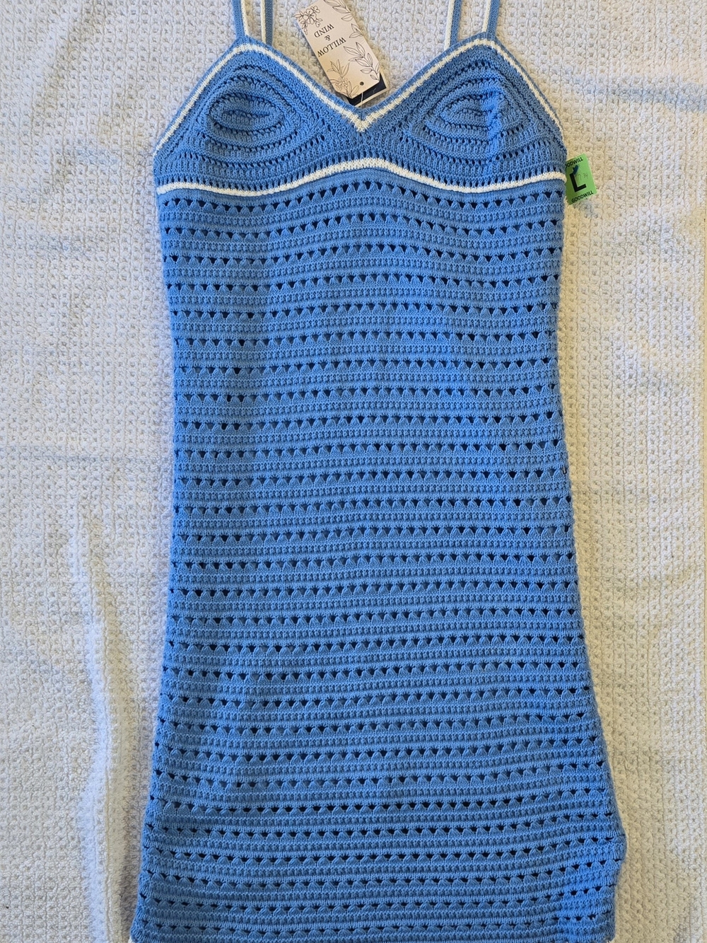 Blue Crochet Spaghetti Strap Mini Dress NWT Size L
